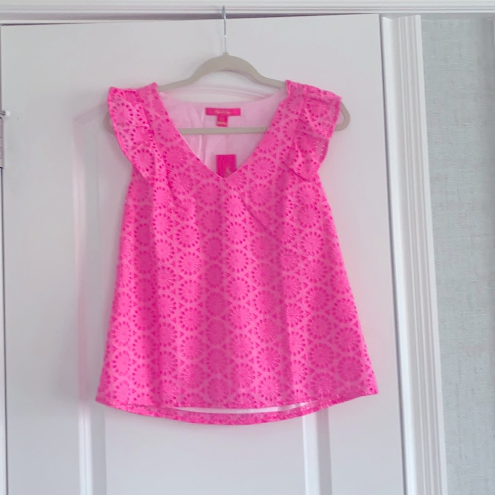 Lilly Pulitzer Lina top neon geo eyelet